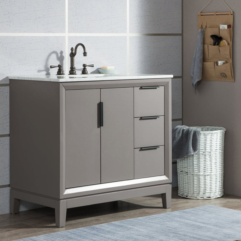 Water Creation Elizabeth 36" Single Sink Carrara White Marble Vanity in Cashmere Grey with F2-0012-03-TL Lavatory Faucet(s) VEL036CWCG27 - Model Bath