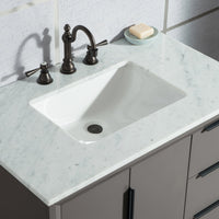 Water Creation Elizabeth 36" Single Sink Carrara White Marble Vanity in Cashmere Grey with F2-0012-03-TL Lavatory Faucet(s) VEL036CWCG27 - Model Bath
