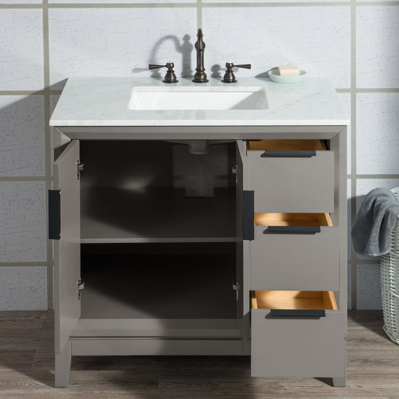 Water Creation Elizabeth 36" Single Sink Carrara White Marble Vanity in Cashmere Grey with F2-0012-03-TL Lavatory Faucet(s) VEL036CWCG27 - Model Bath