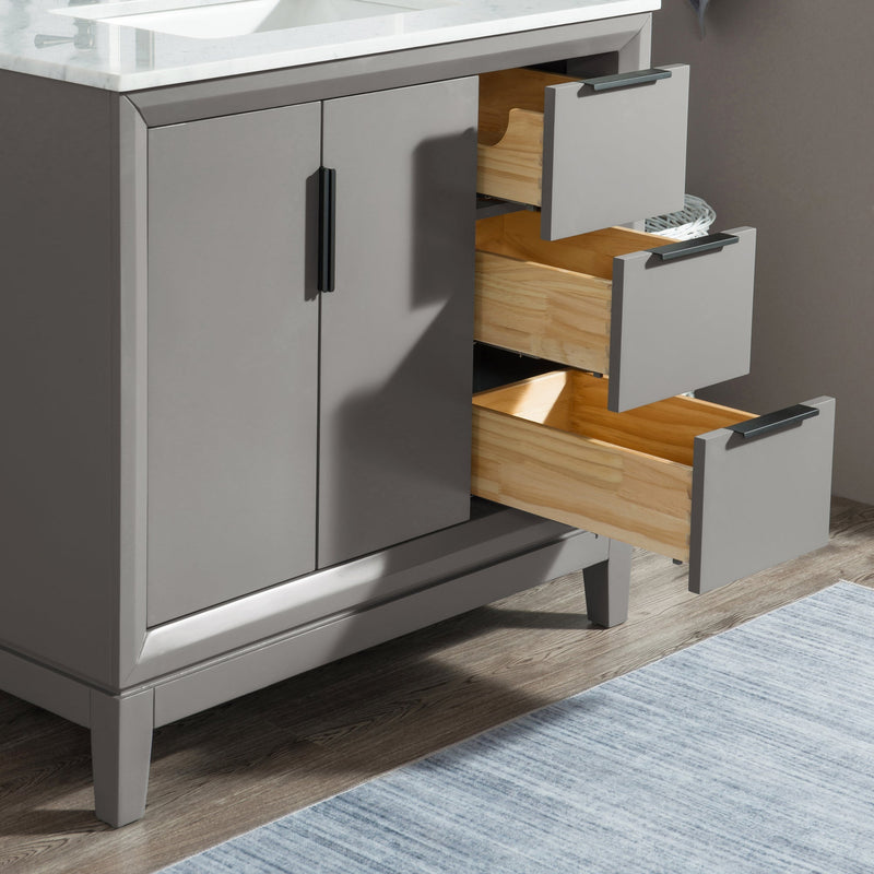 Water Creation Elizabeth 36" Single Sink Carrara White Marble Vanity in Cashmere Grey with Matching Mirror(s) and F2-0012-03-TL Lavatory Faucet(s) VEL036CWCG23 - Model Bath