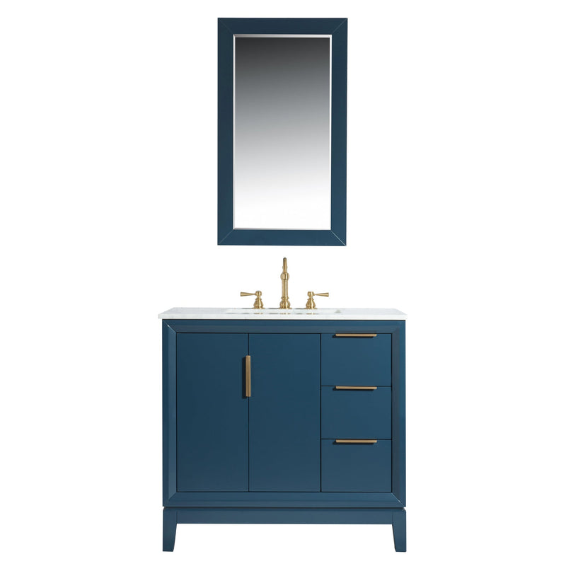 Water Creation Elizabeth 36" Single Sink Carrara White Marble Vanity in Monarch Blue VEL036CWMB00 - Model Bath