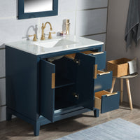 Water Creation Elizabeth 36" Single Sink Carrara White Marble Vanity in Monarch Blue VEL036CWMB00 - Model Bath