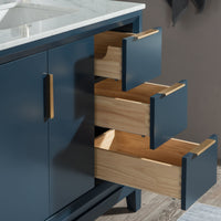 Water Creation Elizabeth 36" Single Sink Carrara White Marble Vanity in Monarch Blue VEL036CWMB00 - Model Bath