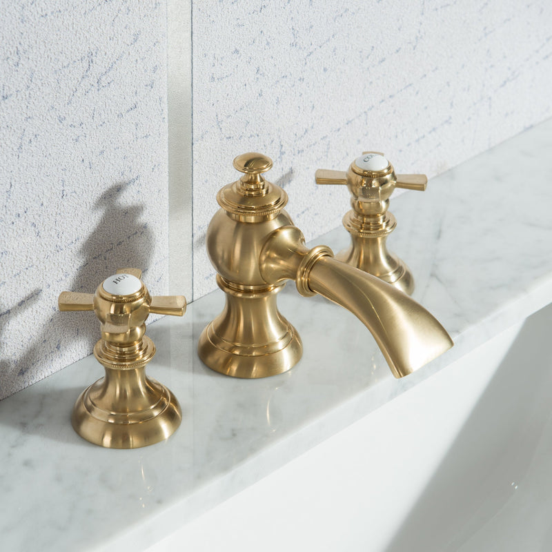 Water Creation Elizabeth 36" Single Sink Carrara White Marble Vanity in Monarch Blue with F2-0013-06-FX Lavatory Faucet(s) VEL036CWMB42 - Model Bath