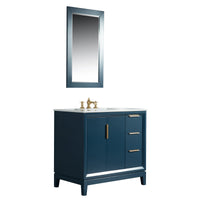 Water Creation Elizabeth 36" Single Sink Carrara White Marble Vanity in Monarch Blue with F2-0013-06-FX Lavatory Faucet(s) VEL036CWMB42 - Model Bath