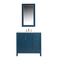 Water Creation Elizabeth 36" Single Sink Carrara White Marble Vanity in Monarch Blue with F2-0013-06-FX Lavatory Faucet(s) VEL036CWMB42 - Model Bath