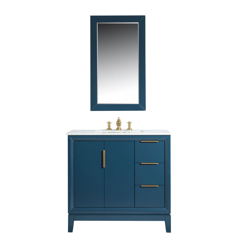 Water Creation Elizabeth 36" Single Sink Carrara White Marble Vanity in Monarch Blue with F2-0013-06-FX Lavatory Faucet(s) VEL036CWMB42 - Model Bath