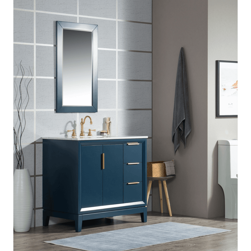 Water Creation Elizabeth 36" Single Sink Carrara White Marble Vanity in Monarch Blue with Matching Mirror(s) VEL036CWMB01 - Model Bath