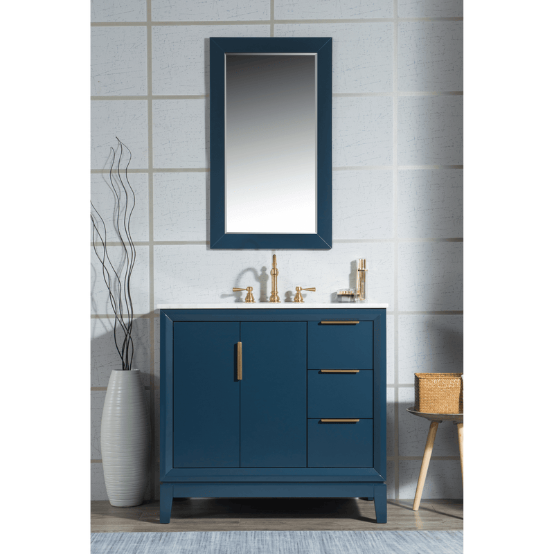 Water Creation Elizabeth 36" Single Sink Carrara White Marble Vanity in Monarch Blue with Matching Mirror(s) VEL036CWMB01 - Model Bath