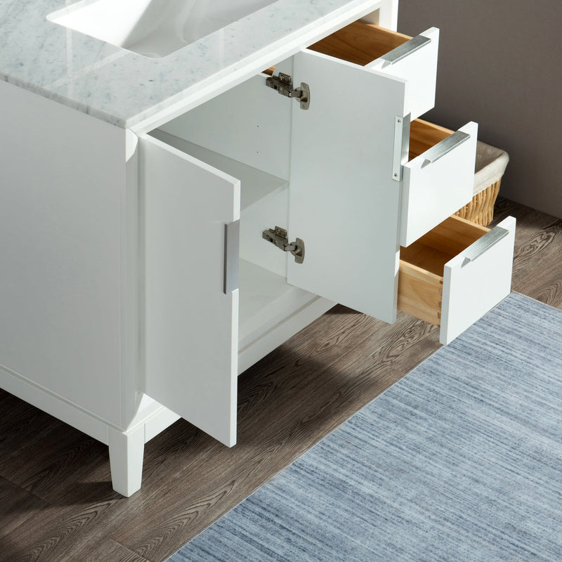 Water Creation Elizabeth 36" Single Sink Carrara White Marble Vanity in Pure White with F2-0012-01-TL Lavatory Faucet(s) VEL036CWPW47 - Model Bath