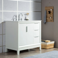 Water Creation Elizabeth 36" Single Sink Carrara White Marble Vanity in Pure White with F2-0012-01-TL Lavatory Faucet(s) VEL036CWPW47 - Model Bath