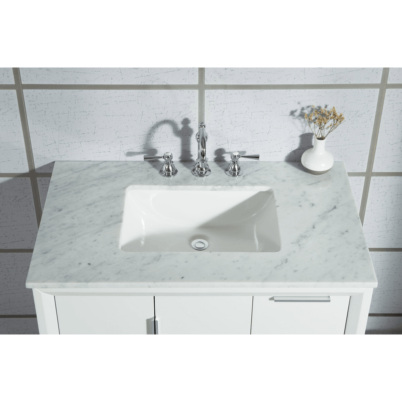 Water Creation Elizabeth 36" Single Sink Carrara White Marble Vanity in Pure White with F2-0012-01-TL Lavatory Faucet(s) VEL036CWPW47 - Model Bath