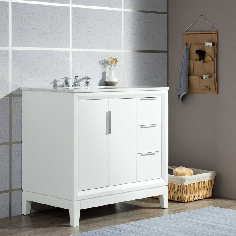 Water Creation Elizabeth 36" Single Sink Carrara White Marble Vanity in Pure White with Matching Mirror(s) VEL036CWPW01 - Model Bath