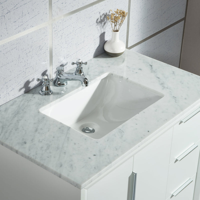 Water Creation Elizabeth 36" Single Sink Carrara White Marble Vanity in Pure White with Matching Mirror(s) VEL036CWPW01 - Model Bath