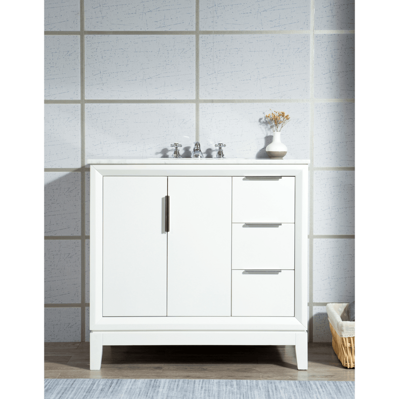 Water Creation Elizabeth 36" Single Sink Carrara White Marble Vanity in Pure White with Matching Mirror(s) VEL036CWPW01 - Model Bath