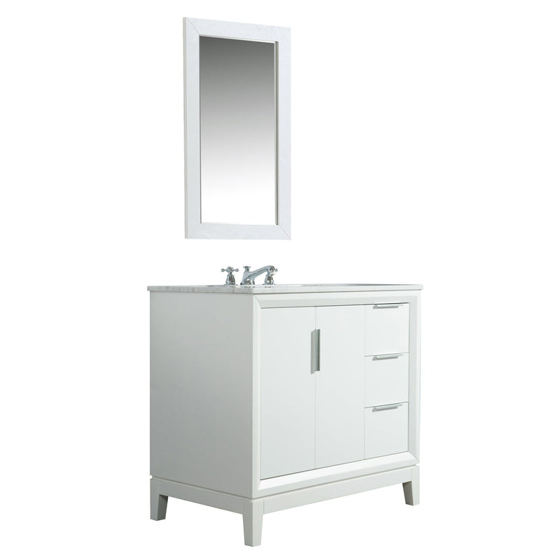 Water Creation Elizabeth 36" Single Sink Carrara White Marble Vanity in Pure White with Matching Mirror(s) VEL036CWPW01 - Model Bath