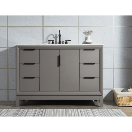 Water Creation Elizabeth 48" Single Sink Carrara White Marble Vanity in Cashmere Grey with F2-0012-03-TL Lavatory Faucet(s) VEL048CWCG27 - Model Bath