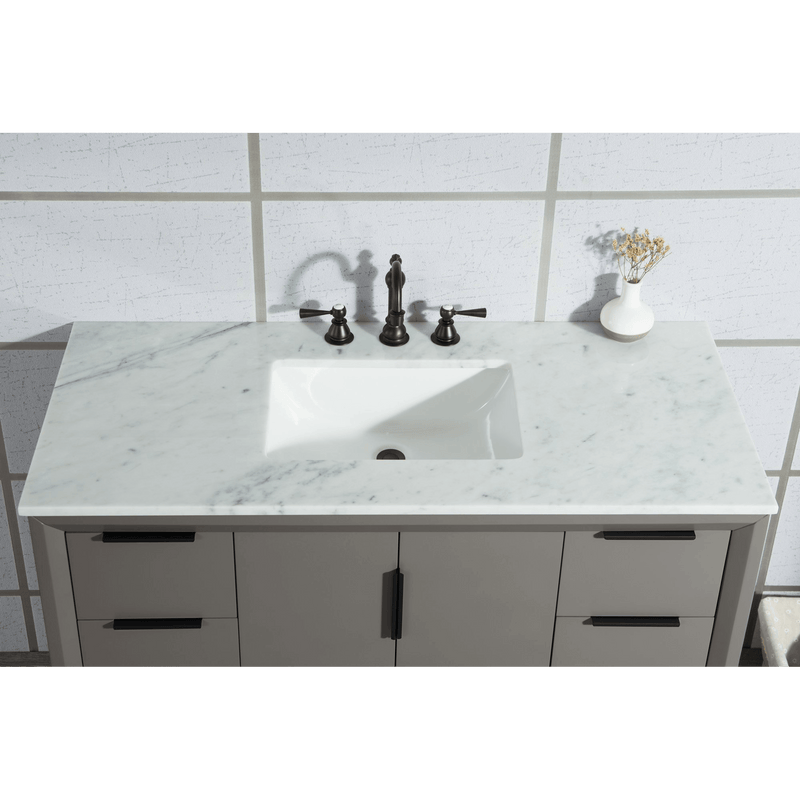 Water Creation Elizabeth 48" Single Sink Carrara White Marble Vanity in Cashmere Grey with F2-0012-03-TL Lavatory Faucet(s) VEL048CWCG27 - Model Bath
