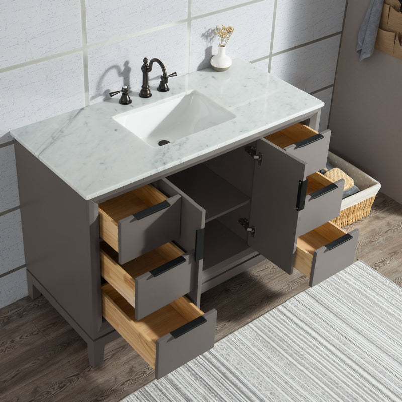 Water Creation Elizabeth 48" Single Sink Carrara White Marble Vanity in Cashmere Grey with Matching Mirror(s) and F2-0012-03-TL Lavatory Faucet(s) VEL048CWCG23 - Model Bath