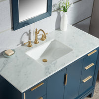 Water Creation Elizabeth 48" Single Sink Carrara White Marble Vanity in Monarch Blue with Matching Mirror(s) and F2-0012-06-TL Lavatory Faucet(s) VEL048CWMB33 - Model Bath