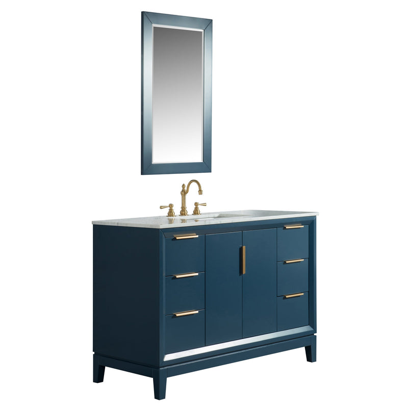 Water Creation Elizabeth 48" Single Sink Carrara White Marble Vanity in Monarch Blue with Matching Mirror(s) and F2-0012-06-TL Lavatory Faucet(s) VEL048CWMB33 - Model Bath