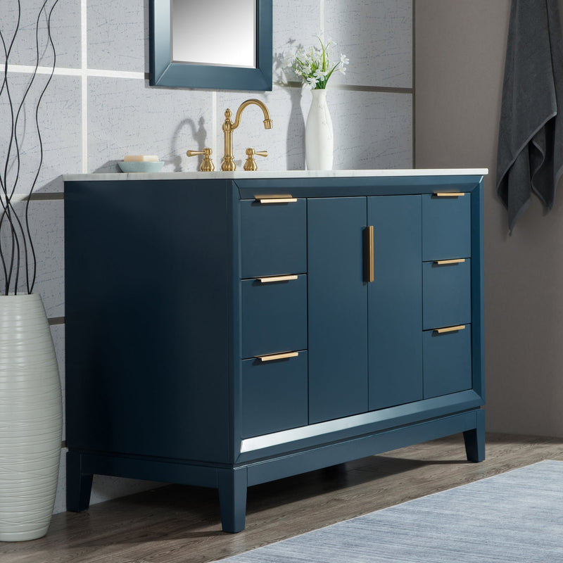 Water Creation Elizabeth 48" Single Sink Carrara White Marble Vanity in Monarch Blue with Matching Mirror(s) and F2-0012-06-TL Lavatory Faucet(s) VEL048CWMB33 - Model Bath