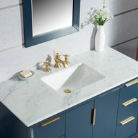 Water Creation Elizabeth 48" Single Sink Carrara White Marble Vanity in Monarch Blue with Matching Mirror(s) and F2-0013-06-FX Lavatory Faucet(s) VEL048CWMB38 - Model Bath