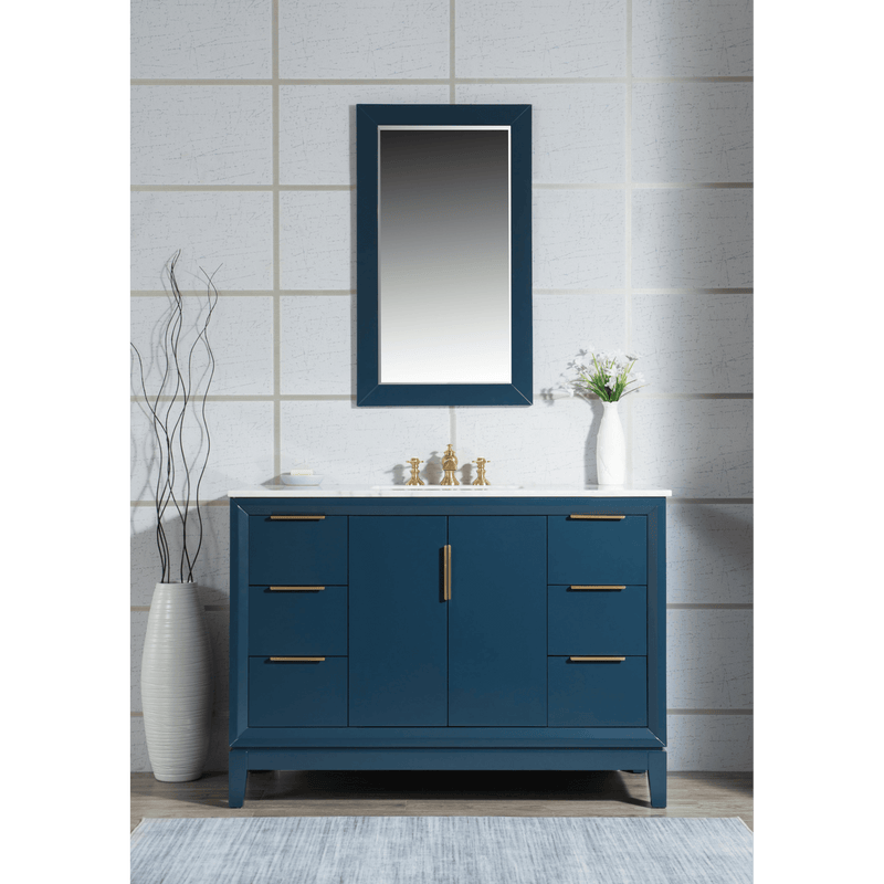 Water Creation Elizabeth 48" Single Sink Carrara White Marble Vanity in Monarch Blue with Matching Mirror(s) and F2-0013-06-FX Lavatory Faucet(s) VEL048CWMB38 - Model Bath