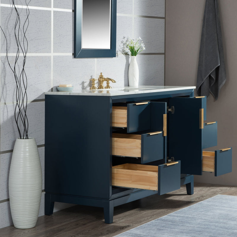 Water Creation Elizabeth 48" Single Sink Carrara White Marble Vanity in Monarch Blue with Matching Mirror(s) and F2-0013-06-FX Lavatory Faucet(s) VEL048CWMB38 - Model Bath