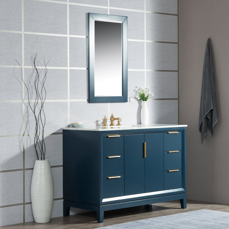 Water Creation Elizabeth 48" Single Sink Carrara White Marble Vanity in Monarch Blue with Matching Mirror(s) and F2-0013-06-FX Lavatory Faucet(s) VEL048CWMB38 - Model Bath