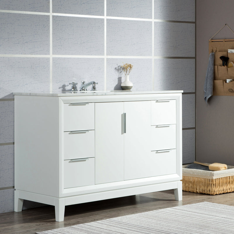 Water Creation Elizabeth 48" Single Sink Carrara White Marble Vanity in Pure White with F2-0009-01-BX Lavatory Faucet(s) VEL048CWPW07 - Model Bath