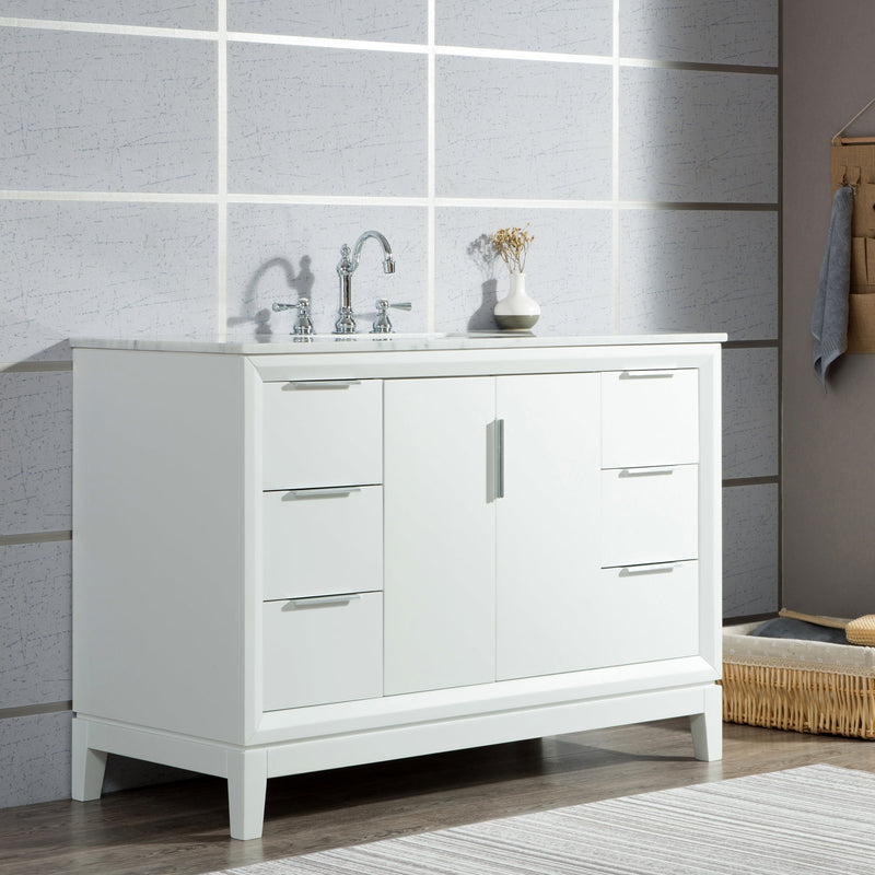 Water Creation Elizabeth 48" Single Sink Carrara White Marble Vanity in Pure White with F2-0012-01-TL Lavatory Faucet(s) VEL048CWPW47 - Model Bath