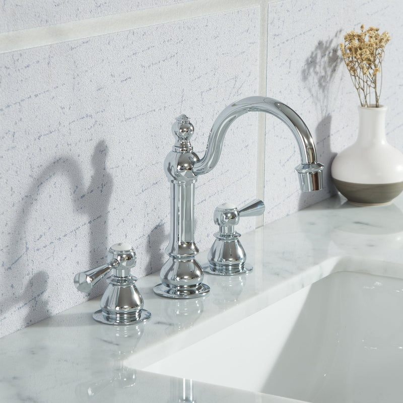 Water Creation Elizabeth 48" Single Sink Carrara White Marble Vanity in Pure White with F2-0012-01-TL Lavatory Faucet(s) VEL048CWPW47 - Model Bath