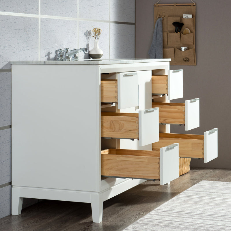 Water Creation Elizabeth 48" Single Sink Carrara White Marble Vanity in Pure White with Matching Mirror(s) VEL048CWPW01 - Model Bath
