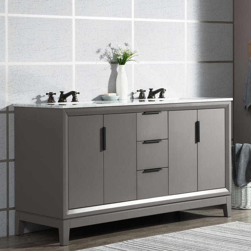 Water Creation Elizabeth 60" Double Sink Carrara White Marble Vanity in Cashmere Grey VEL060CWCG00 - Model Bath