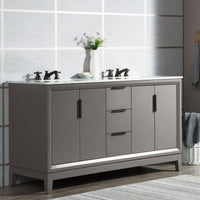 Water Creation Elizabeth 60" Double Sink Carrara White Marble Vanity in Cashmere Grey with F2-0009-03-BX Lavatory Faucet(s) VEL060CWCG12 - Model Bath