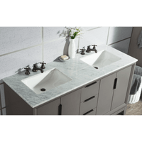 Water Creation Elizabeth 60" Double Sink Carrara White Marble Vanity in Cashmere Grey with F2-0009-03-BX Lavatory Faucet(s) VEL060CWCG12 - Model Bath