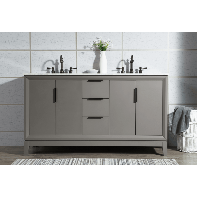 Water Creation Elizabeth 60" Double Sink Carrara White Marble Vanity in Cashmere Grey with F2-0012-03-TL Lavatory Faucet(s) VEL060CWCG27 - Model Bath