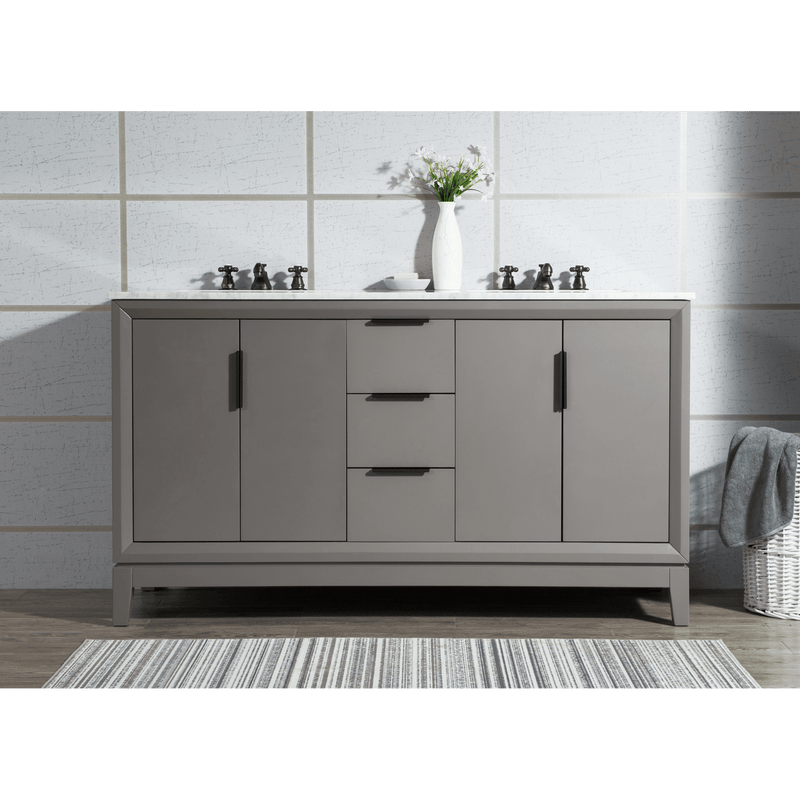 Water Creation Elizabeth 60" Double Sink Carrara White Marble Vanity in Cashmere Grey with Matching Mirror(s) and F2-0009-03-BX Lavatory Faucet(s) VEL060CWCG10 - Model Bath