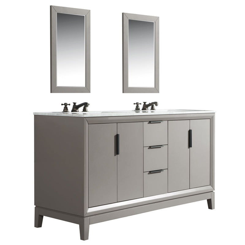 Water Creation Elizabeth 60" Double Sink Carrara White Marble Vanity in Cashmere Grey with Matching Mirror(s) and F2-0009-03-BX Lavatory Faucet(s) VEL060CWCG10 - Model Bath