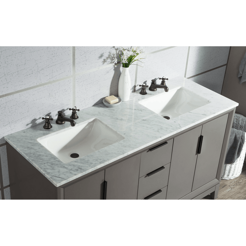Water Creation Elizabeth 60" Double Sink Carrara White Marble Vanity in Cashmere Grey with Matching Mirror(s) and F2-0009-03-BX Lavatory Faucet(s) VEL060CWCG10 - Model Bath