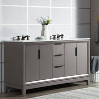 Water Creation Elizabeth 60" Double Sink Carrara White Marble Vanity in Cashmere Grey with Matching Mirror(s) and F2-0009-03-BX Lavatory Faucet(s) VEL060CWCG10 - Model Bath