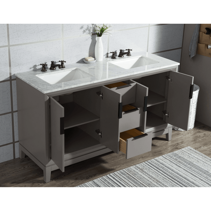 Water Creation Elizabeth 60" Double Sink Carrara White Marble Vanity in Cashmere Grey with Matching Mirror(s) and F2-0009-03-BX Lavatory Faucet(s) VEL060CWCG10 - Model Bath