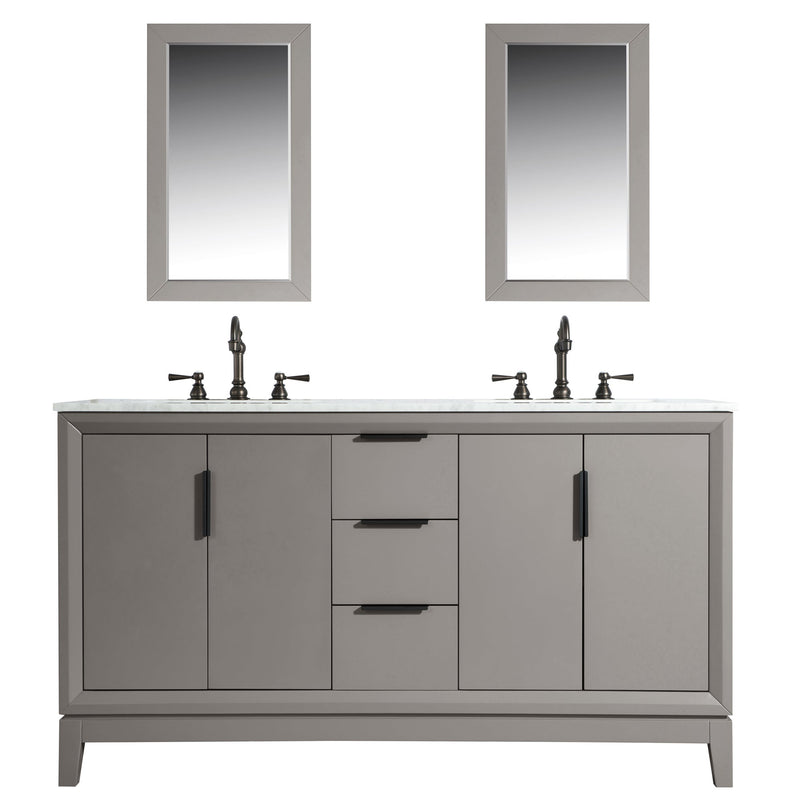 Water Creation Elizabeth 60" Double Sink Carrara White Marble Vanity in Cashmere Grey with Matching Mirror(s) and F2-0012-03-TL Lavatory Faucet(s) VEL060CWCG25 - Model Bath