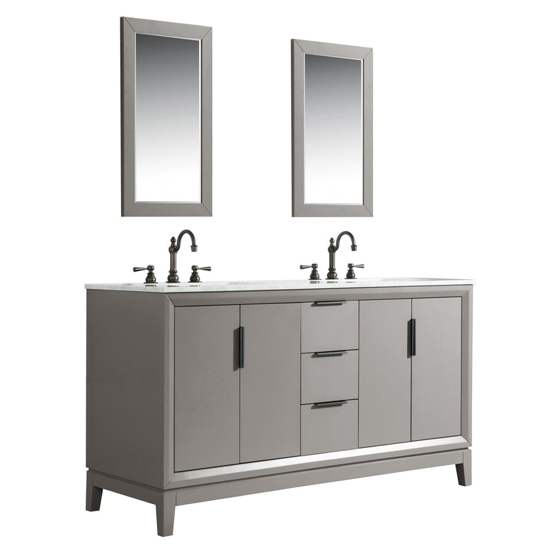 Water Creation Elizabeth 60" Double Sink Carrara White Marble Vanity in Cashmere Grey with Matching Mirror(s) and F2-0012-03-TL Lavatory Faucet(s) VEL060CWCG25 - Model Bath