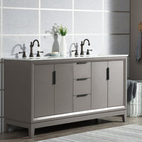 Water Creation Elizabeth 60" Double Sink Carrara White Marble Vanity in Cashmere Grey with Matching Mirror(s) and F2-0012-03-TL Lavatory Faucet(s) VEL060CWCG25 - Model Bath