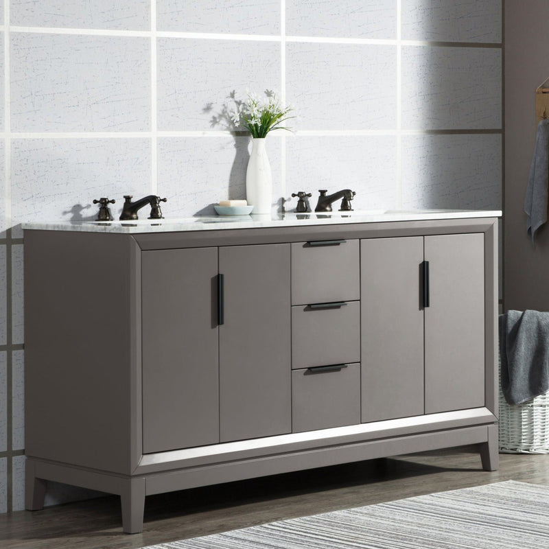 Water Creation Elizabeth 60" Double Sink Carrara White Marble Vanity in Cashmere Grey with Matching Mirror(s) VEL060CWCG04 - Model Bath
