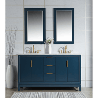 Water Creation Elizabeth 60" Double Sink Carrara White Marble Vanity in Monarch Blue VEL060CWMB00 - Model Bath