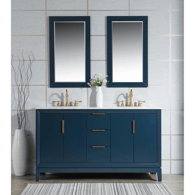 Water Creation Elizabeth 60" Double Sink Carrara White Marble Vanity in Monarch Blue VEL060CWMB00 - Model Bath