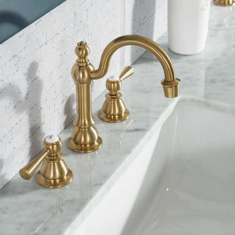 Water Creation Elizabeth 60" Double Sink Carrara White Marble Vanity in Monarch Blue VEL060CWMB00 - Model Bath